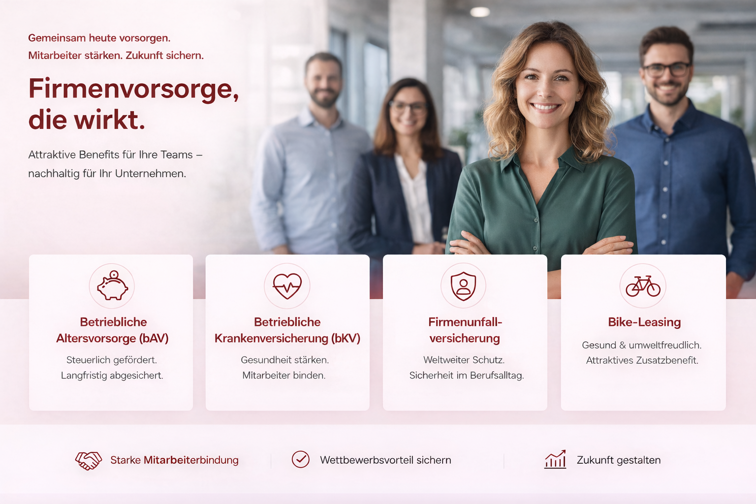 Illustration zu betrieblicher Vorsorge mit Gesundheits-, Vorsorge- und Mobilitaetsbausteinen